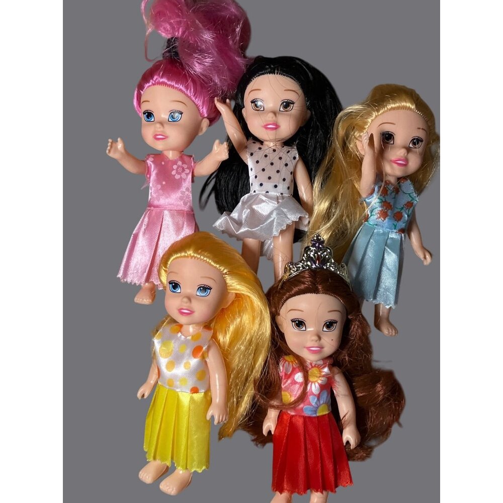 Miniature Fashion Dolls With Colorful Outfits and Hair Set of 5 dolls